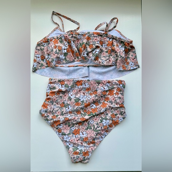 Maternity Bikini Set Two Piece Swimsuit Ruffle Women High Waist, Medium - Picture 3 of 4